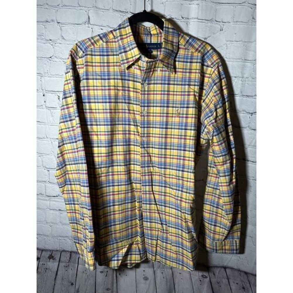 POLO RALPH LAUREN MENS LONG SLEEVE PLAID CLASSIC FIT SHIRT (L) EUC